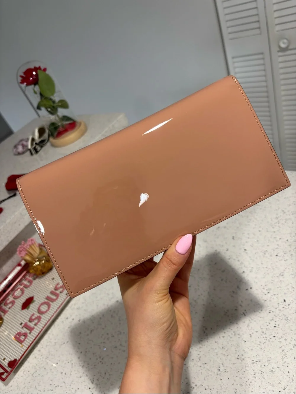 Christian Louboutin Blush Patent Leather Clutch with Removable Chain